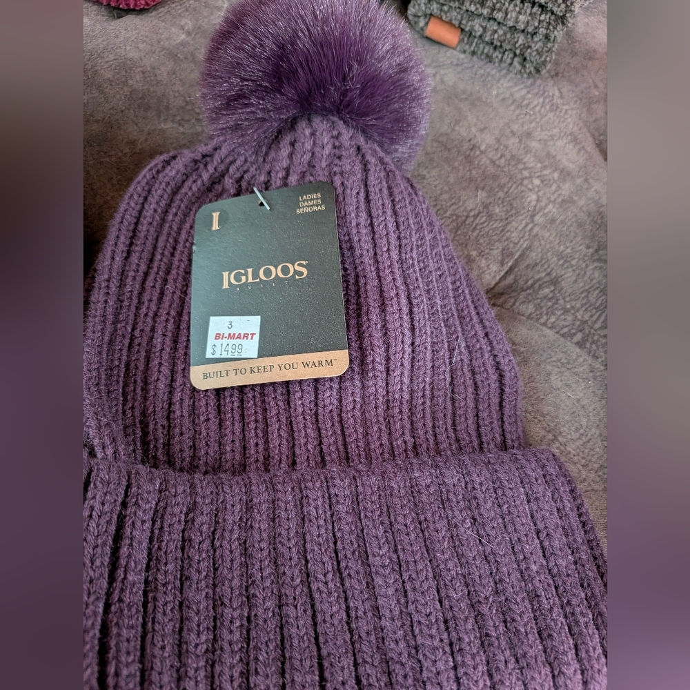 Igloo Purple Knit Pom-Pom Hat